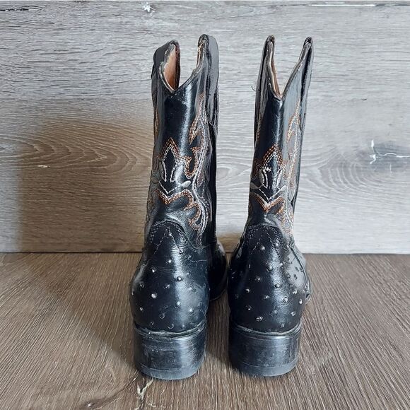 Jar Boots Black Ostrich Print Western Cowboy Boots Size 1 - Picture 5 of 12